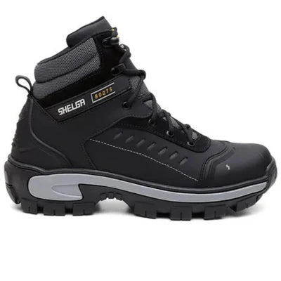 Kit Bota Masculina en Cuero Legítimo, Punta de Acero y Plantilla Ortopédica +3 REGALOS: Reloj, Cinturón y Billetera
