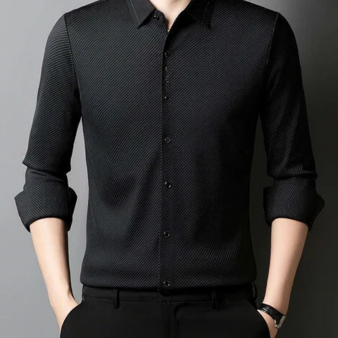 [Llevá 3 Pagá 2] Camisa Social en Seda Hielo y Poliéster Premium + REGALOS: Cinturón, Reloj y Billetera